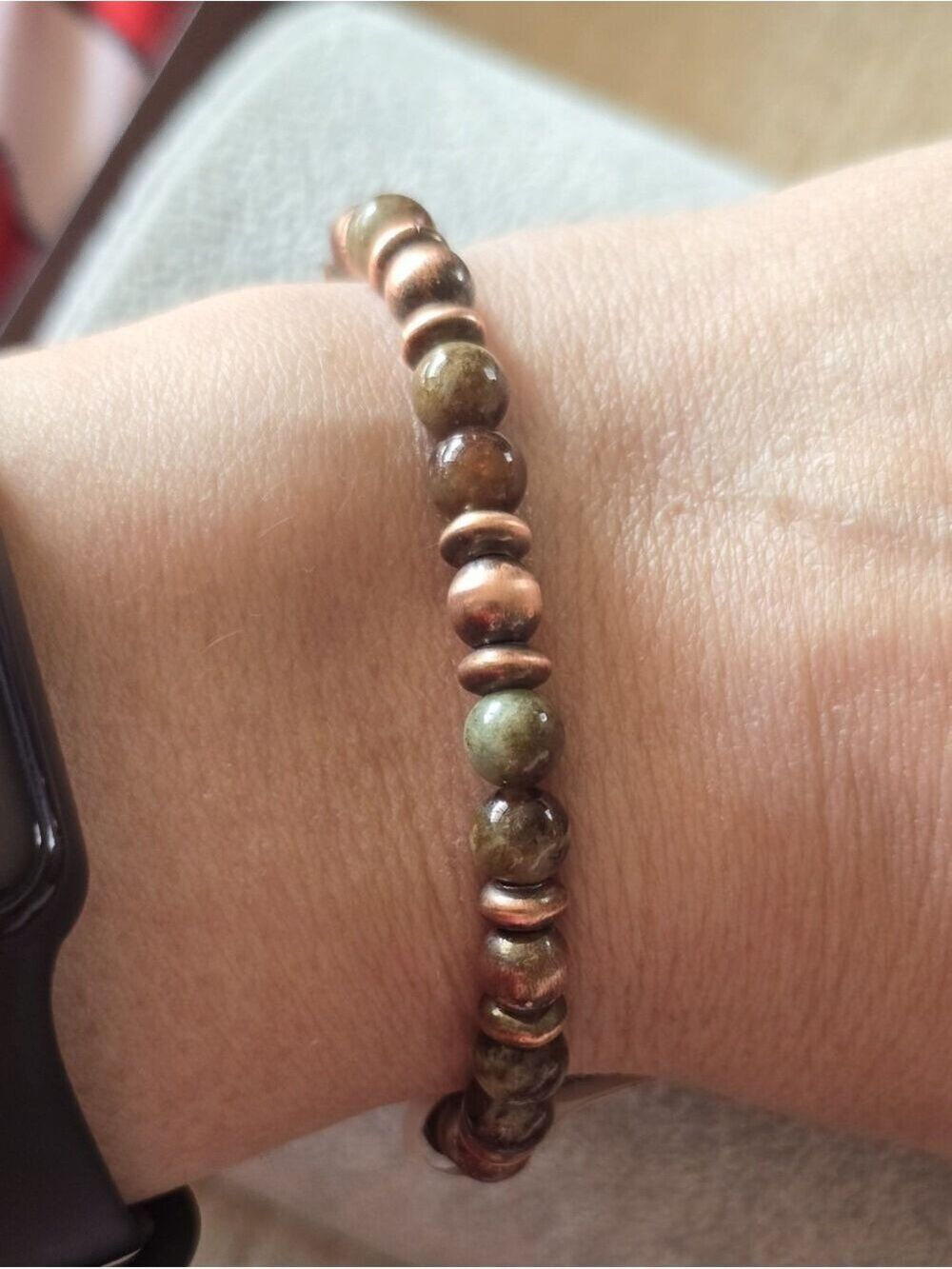 Southwestern Copper Green Garnet Beaded Bracelet